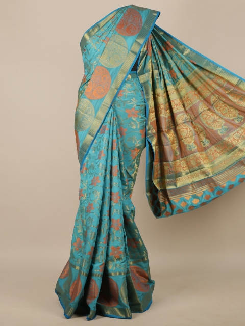 

Pothys Blue & Orange Woven Design Jute Silk Saree