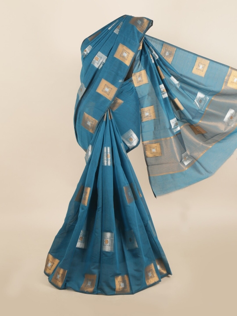 

Pothys Blue & Gold-Toned Zari Jute Cotton Saree