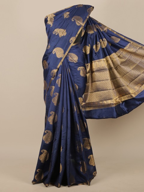 

Pothys Blue & Gold-Toned Paisley Zari Jute Silk Saree