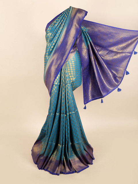 

Pothys Blue & Gold-Toned Woven Design Jute Silk Saree