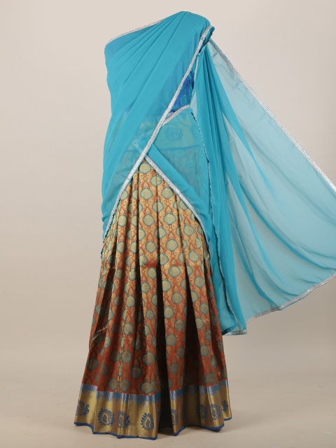 

Pothys Women Blue & Brown Ethnic Motifs Half & Half Saree