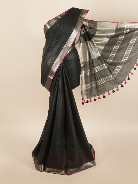 

Pothys Black & Silver-Toned Linen Blend Saree
