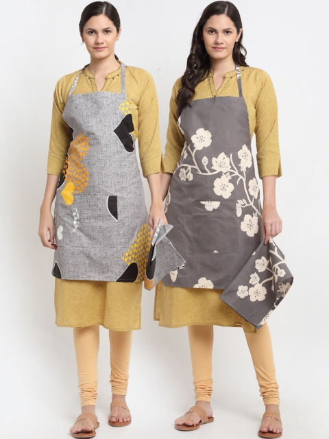 

NEUDIS Pack Of 2 Grey Printed 210TC Apron With Front Centre Pocket & Napkin