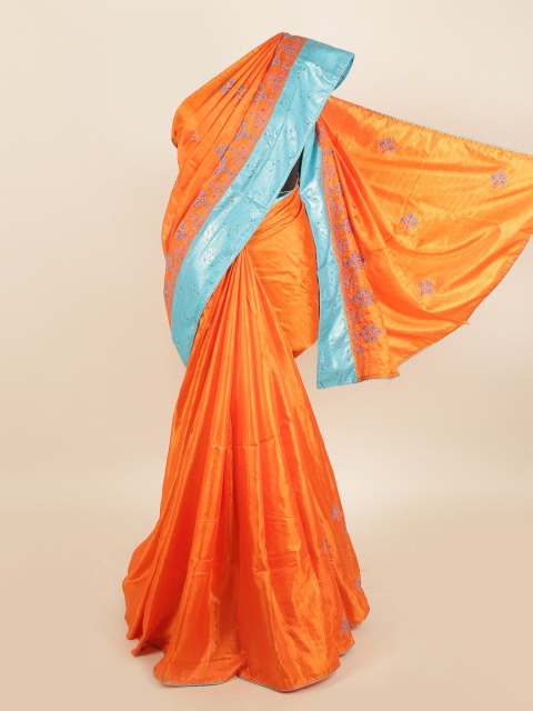 

Pothys Orange & Blue Embellished Jute Silk Saree