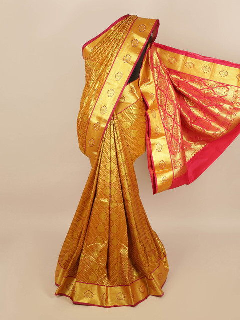

Pothys Gold & Pink Woven Design Zari Silk Blend Saree
