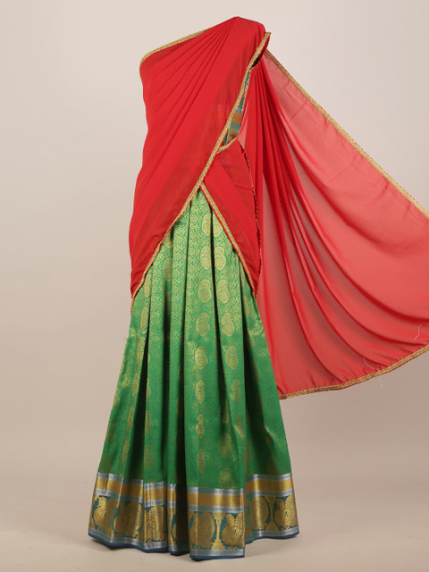 

Pothys Red & Green Woven Design Zari Lehenga Saree