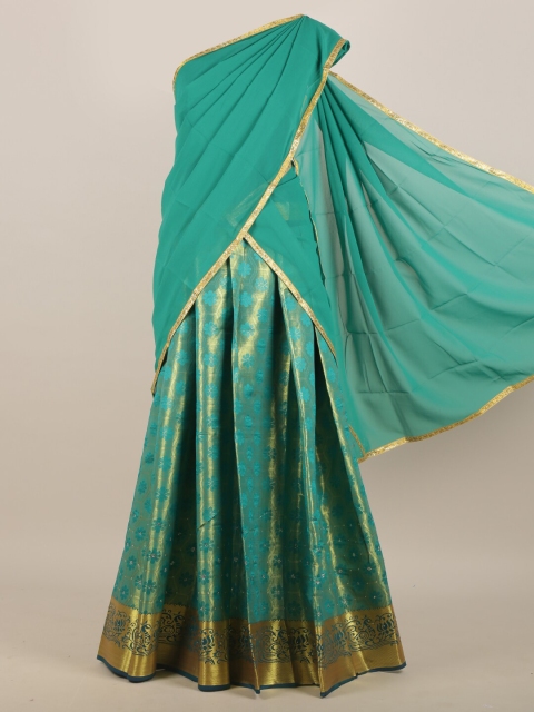 

Pothys Green & Gold Coloured Woven Design Zari Half Lehenga Saree