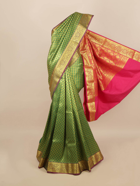 

Pothys Green & Pink Woven Design Silk Blend Saree