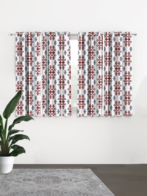 

HOUZZCODE White & Grey Set of 4 Geometric Black Out Window Curtain