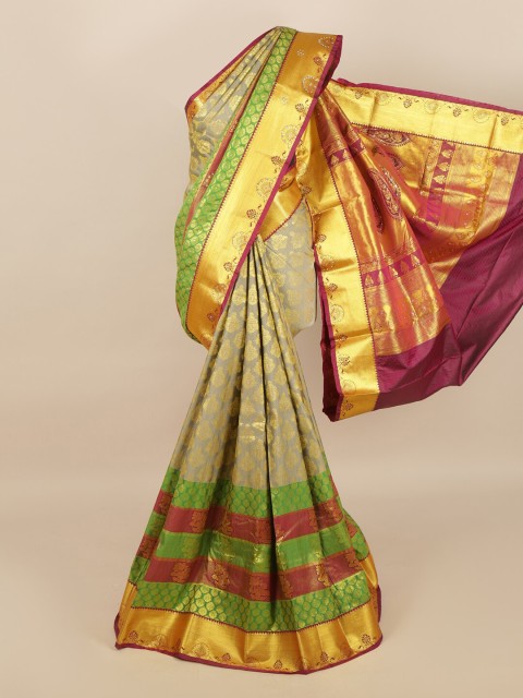 

Pothys Grey & Green Ethnic Motifs Zari Saree
