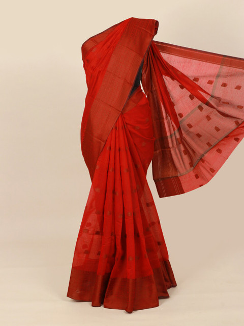 

Pothys Maroon & Gold-Toned Woven Design Cotton Blend Saree