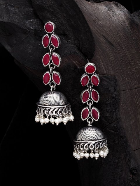 

Moedbuille Red Silver-Plated Classic Jhumkas Earrings