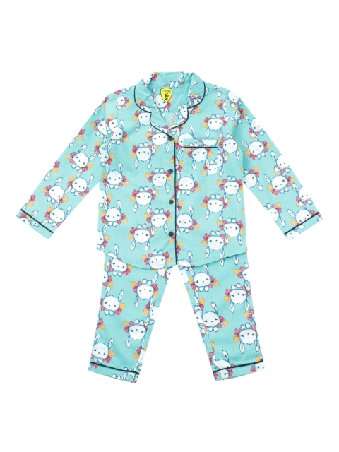 

Lil Lollipop Unisex Kids Green & White Printed Cotton Night suit