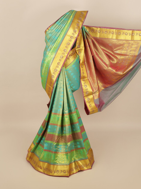 

Pothys Women Blue & Gold Silk Blend Woven Designed saree