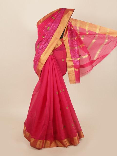 

Pothys Pink & Gold-Toned Ethnic Motifs Zari Silk Cotton Saree