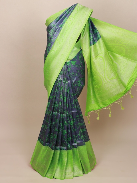 

Pothys Blue & Green Floral Art Silk Banarasi Saree