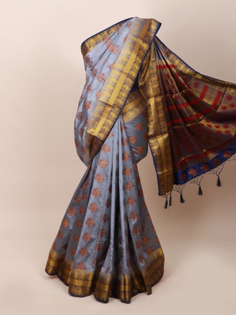 

Pothys Grey & Navy Blue Woven Design Art Silk Saree