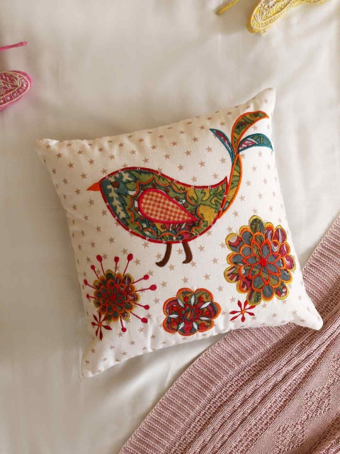 

Amoliconcepts Multicoloured Embroidered Square Cushion Cover, Multi