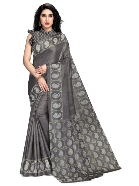 

KALINI Grey & Off-White Paisley Art Silk Saree