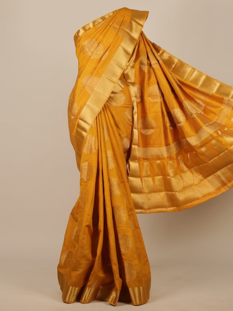 

Pothys Mustard & Gold-Toned Woven Design Jute Silk Saree