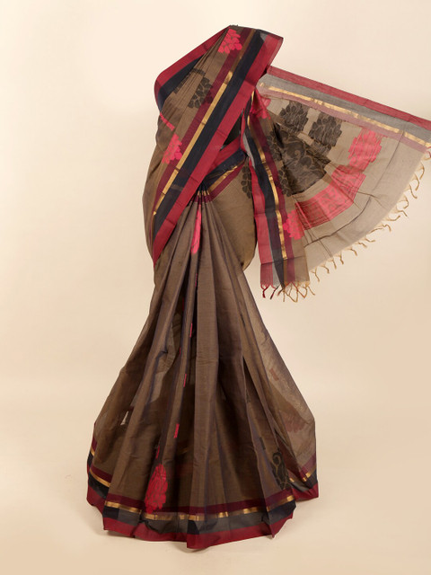 

Pothys Brown & Navy Blue Woven Design Cotton Blend Saree