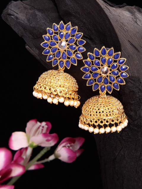 

Shining Diva Blue Gold-Plated Dome Shaped Jhumkas Earrings