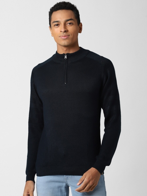 

Peter England Men Navy Blue Sweater with Zip Detail