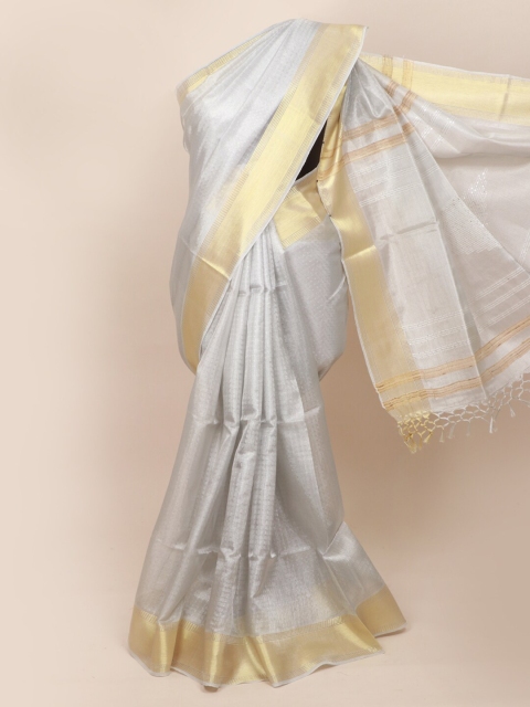 

Pothys Grey & Gold-Toned Woven Design Zari Tissue Saree