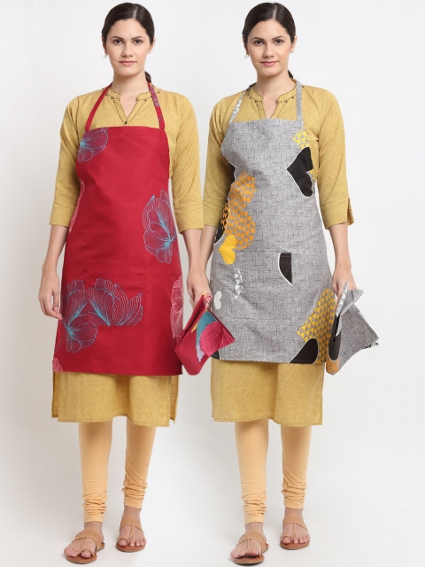 

NEUDIS Unisex Set Of 2 Printed 210 TC Aprons, Red