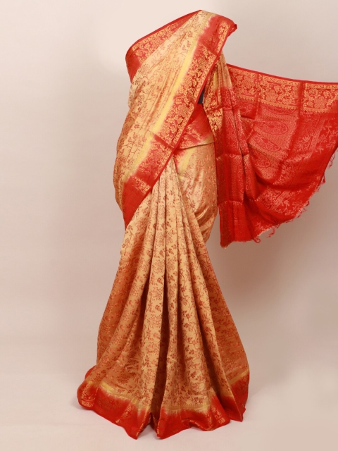 

Pothys Cream-Coloured & Red Floral Zari Art Silk Saree