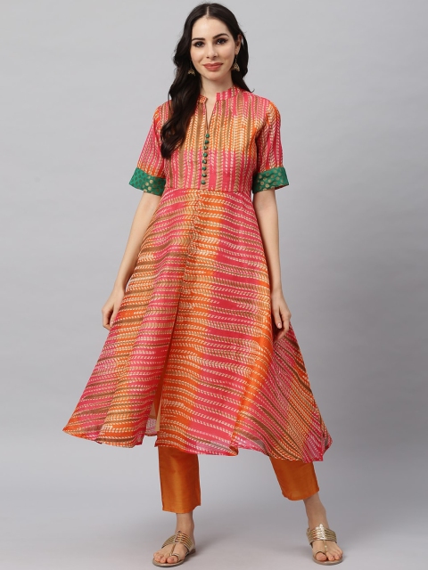 

Shakumbhari Women Orange Dyed Flared Sleeves Pathani Kurta