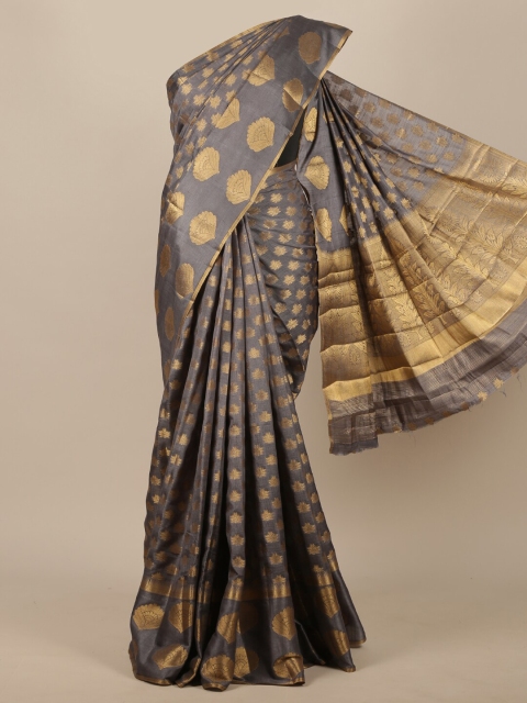 

Pothys Grey & Gold-Toned Woven Design Zari Jute Silk Saree