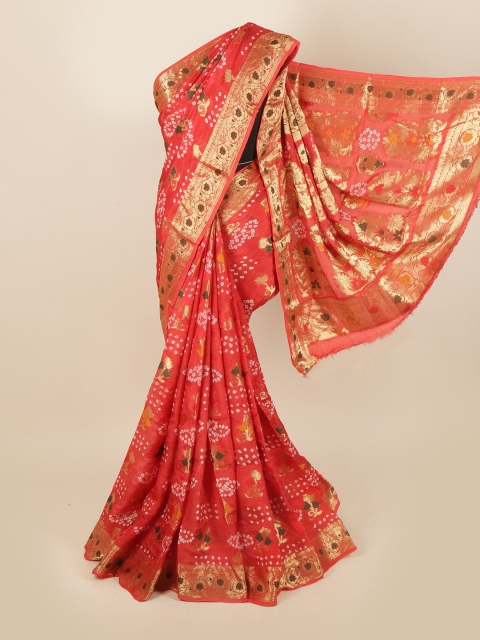 

Pothys Red & White Bandhani Art Silk Saree