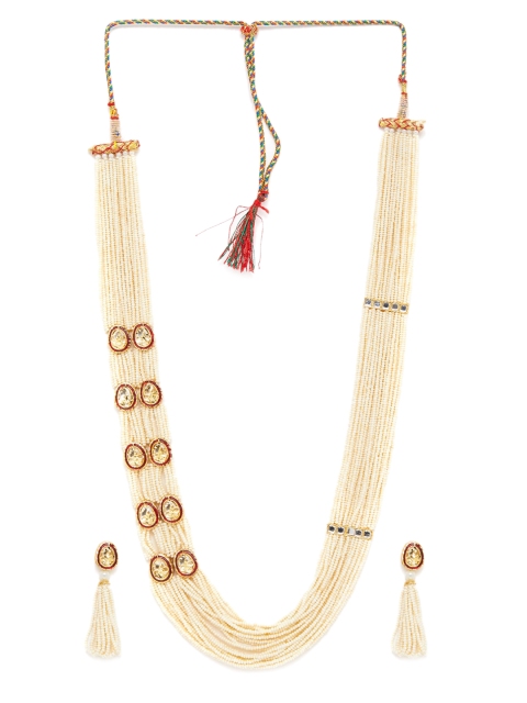 

GloBox By ZeroKaata Gold-Plated White & Red Pearls Kundan Beaded Enamelled Handcrafted Layered Jewellery Set