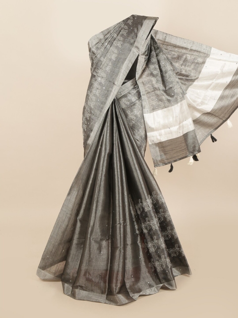 

Pothys Grey Floral Printed Tissue Saree