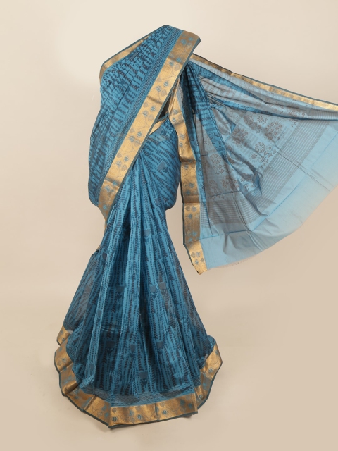 

Pothys Blue & Gold-Toned Ethnic Motifs Silk Cotton Saree