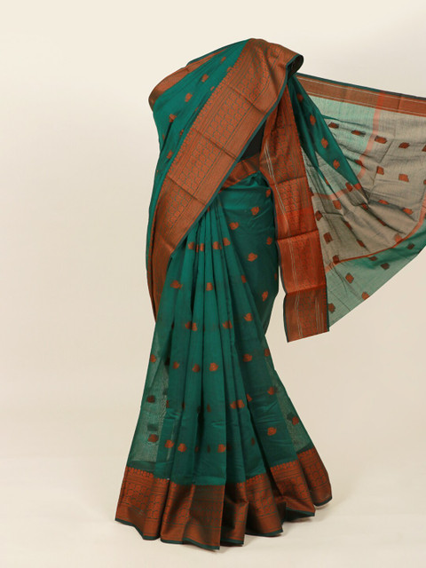 

Pothys Green & Copper-Toned Ethnic Motifs Saree