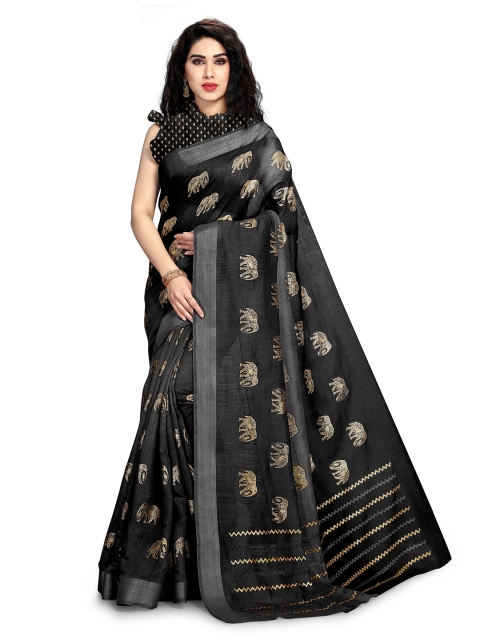 

KALINI Black & Gold-Toned Ethnic Motifs Block Print Saree