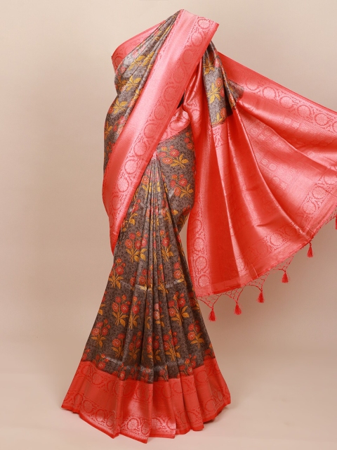 

Pothys Grey & Pink Floral Zari Art Silk Banarasi Saree