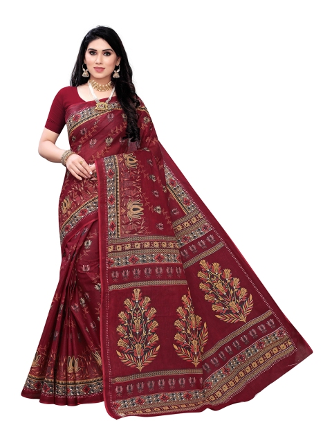 

KALINI Maroon & Cream-Coloured Floral Printed Pure Cotton Saree