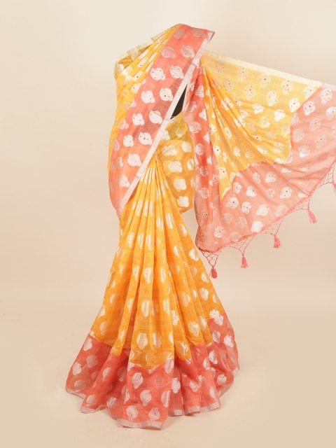 Pothys Yellow & Peach-Coloured Ethnic Motifs Zari Saree