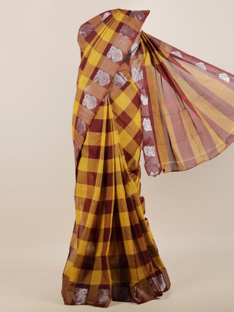 

Pothys Women Yellow & Brown Checked Saree