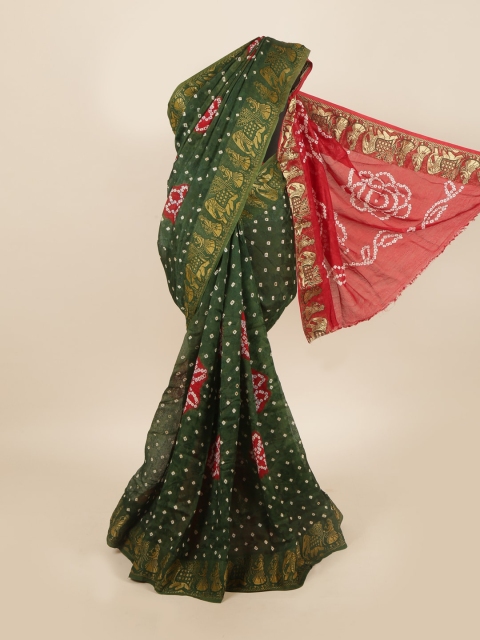 

Pothys Green & Red Ethnic Motifs Art Silk Saree