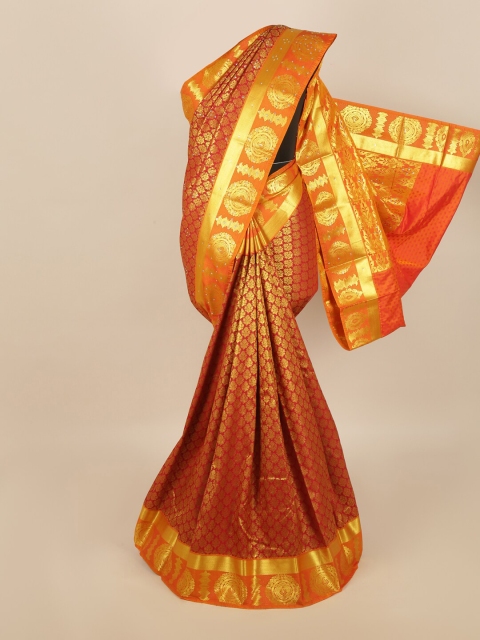 

Pothys Maroon Coloured & Gold Woven Design Zari Silk Blend Saree