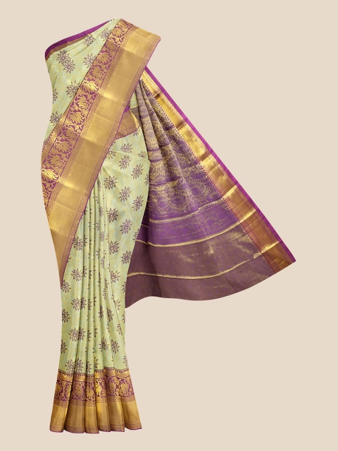 

Kalamandir Yellow & Purple Ethnic Motifs Kanjeevaram Saree