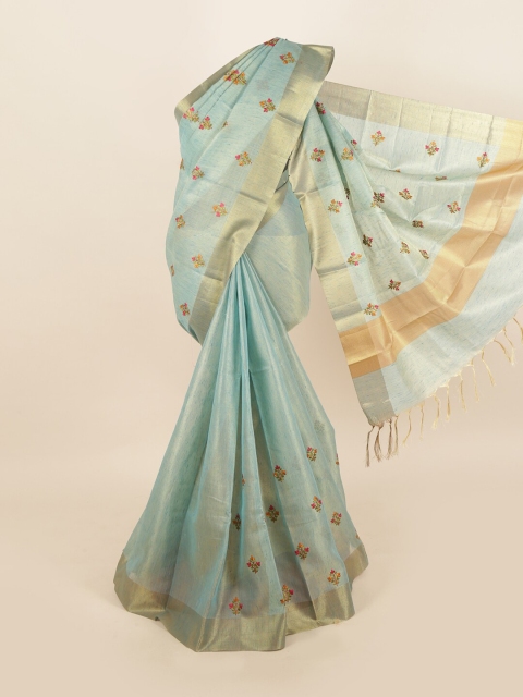 

Pothys Blue & Gold-Toned Floral Tissue Saree