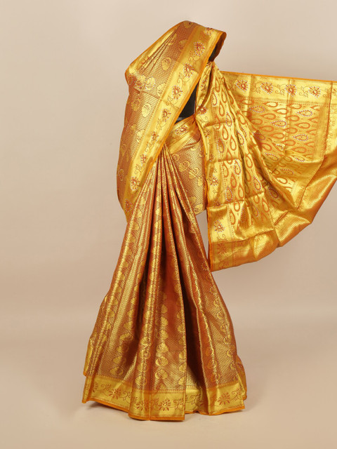 

Pothys Women Gold Silk Blend Zari Woven Designed saree