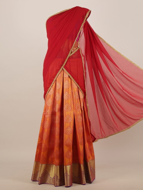 

Pothys Red & Mustard Yellow Ethnic Motifs Woven Design Half Saree