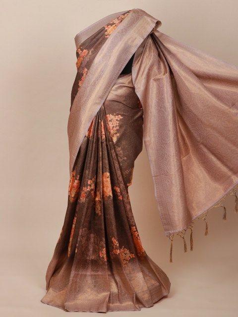 

Pothys Brown & Orange Floral Zari Art Silk Banarasi Saree