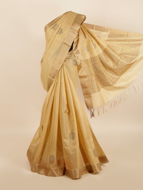 

Pothys Cream-Coloured Ethnic Motifs Jute Cotton Saree